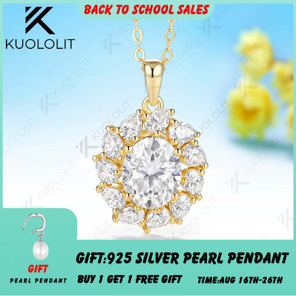 Kuololit 3CT Oval Moissanite Necklace for Women Solid 585 14K 10K Yellow Gold Custom Necklace for Christmas Anniversary Gifts