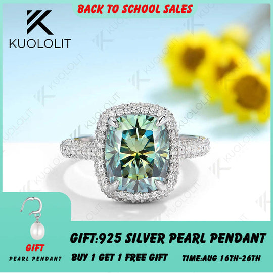 Kuololit Verlobungsring mit 4,5 ct kissenförmigem Cyan-Moissanit für Damen, massives 18K, 14K, 10K und 585 Gold, 3-gliedriger Steinring – das perfekte Weihnachtsgeschenk 