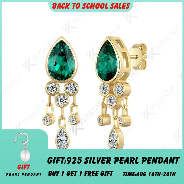Kuololit 3CTW Lab Grown Emerald with Moissanite Stud Earrings for Women Solid 14K 10K 585 Gold Jellyfish Earrings for Christmas