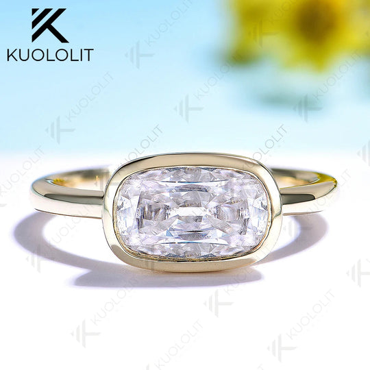 Kuololit 2CT OMC Cut Moissanite Engagement Ring for Women Solid 14K 10K Yellow Gold Ring for Anniversary Christmas Gifts Party Custom
