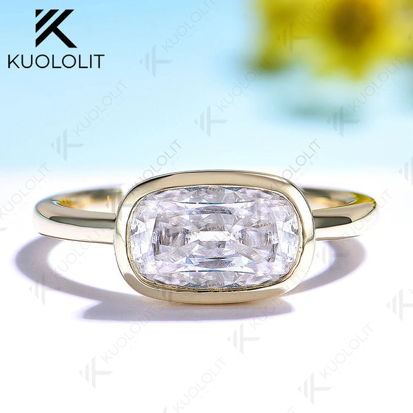 Kuololit 2CT OMC Cut Moissanite Engagement Ring for Women Solid 14K 10K Yellow Gold Ring for Anniversary Christmas Gifts Party Custom