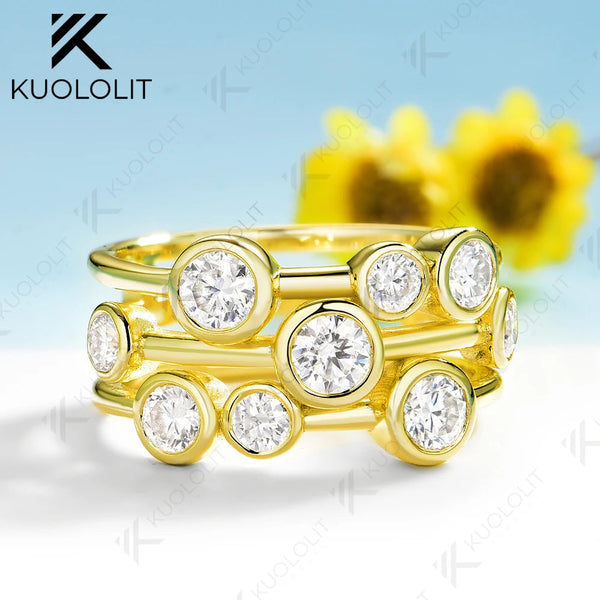 Kuololit 1.7CTW Moissanite Ring for Women Solid 14K 10K 585 Yellow Gold Wedding Band Ring for Christmas Gift Party Anniversary