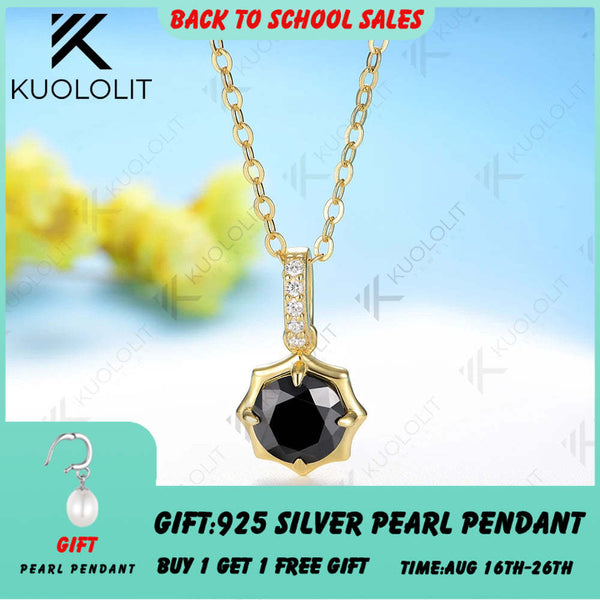 Kuololit 1 Karat schwarze Moissanit-Halskette für Damen, massives 18K, 14K, 10K, 585 Gelbgold, runder Moissanit-Anhänger, Weihnachtsgeschenk 