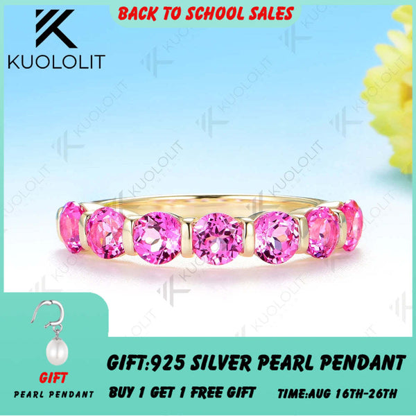 Kuololit 2.1CTW Lab Grown Pink Sapphire Engagement Rings for Women Solid 18K 14K 10K 585 Yellow Gold for Wedding Christmas Gifts