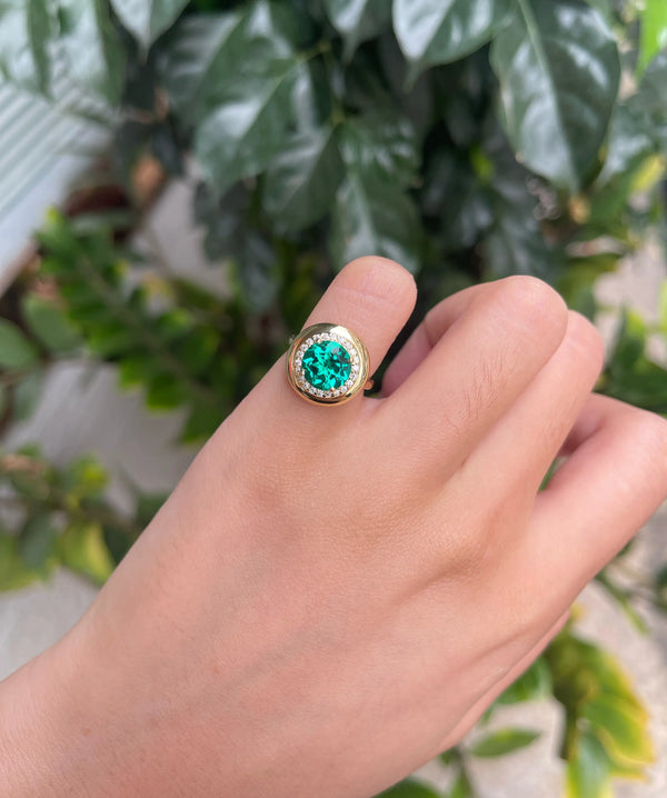 Kuololit 2CT Lab Grown Emerald Gemstone Moissanite Custom Ring for Women Men Solid 14K 10K Yellow Gold for Anniversary Christmas