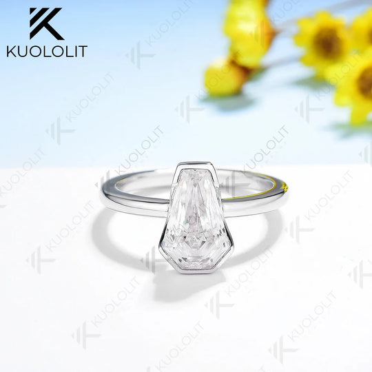 Kuololit 2CT Coffin Cut Moissanite Rings for Women Solid 18K 14K 10K Gold 925 Silver White Gold  for Engagement Wedding Classic