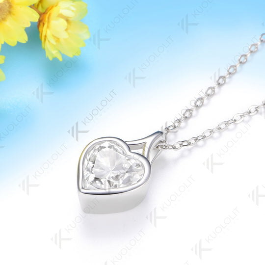 Kuololit 2CT Moissanite Lab Grown Alexandrite Heart Necklace for Women Solid 14K 10K 585 Rose Gold Heart Necklace for Christmas Gifts Party