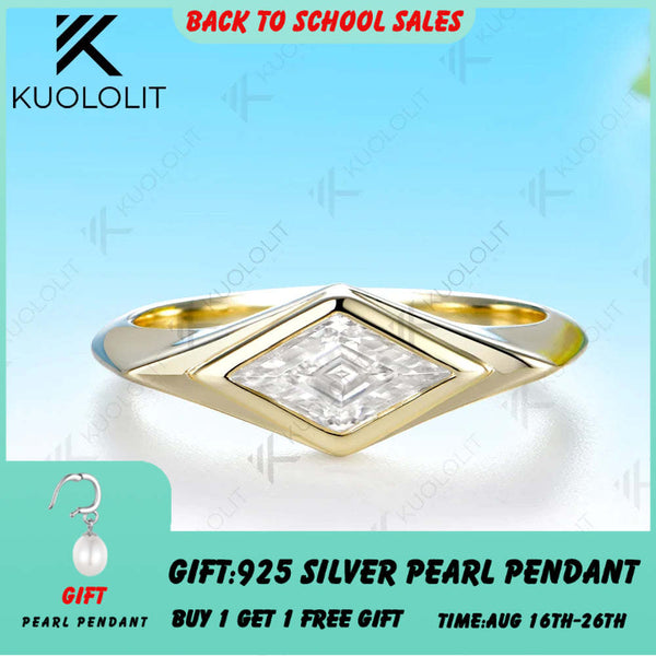 Kuololit 0.9CT Rhombus Cut Moissanite Custom Set Ring for Women Solid 14K 10K 585 Yellow Gold Engagement Ring for Christmas Gift