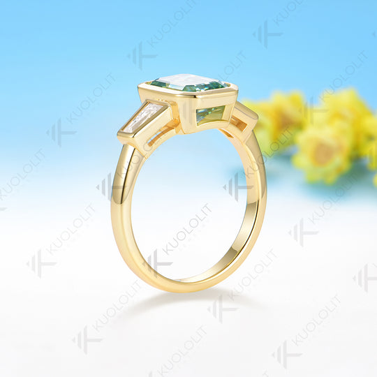 Kuololit 3CT Emerald Cut Cyan Moissanite Engagement Ring for Women Solid 14K 10K 585 Yeollw Gold Ring for Christmas Gifts Engagement