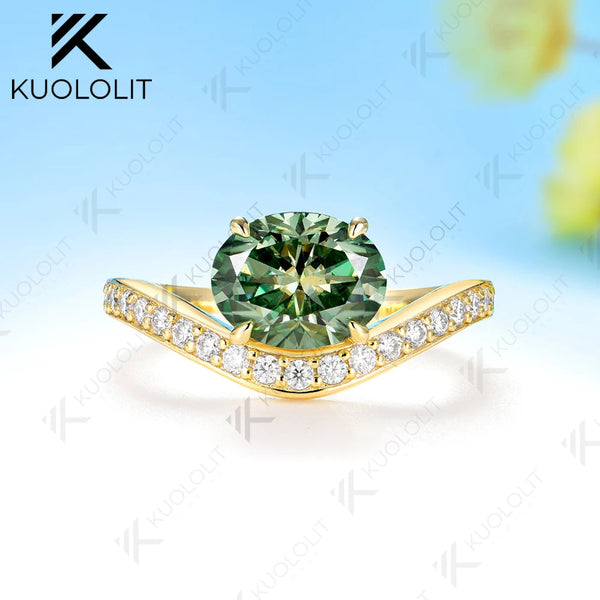 Kuololit 2CT Cyan Oval Moissanite Custom Ring for Women Men Solid 14K 10K 585 Yellow Gold Engagement Ring for Christmas Gifts