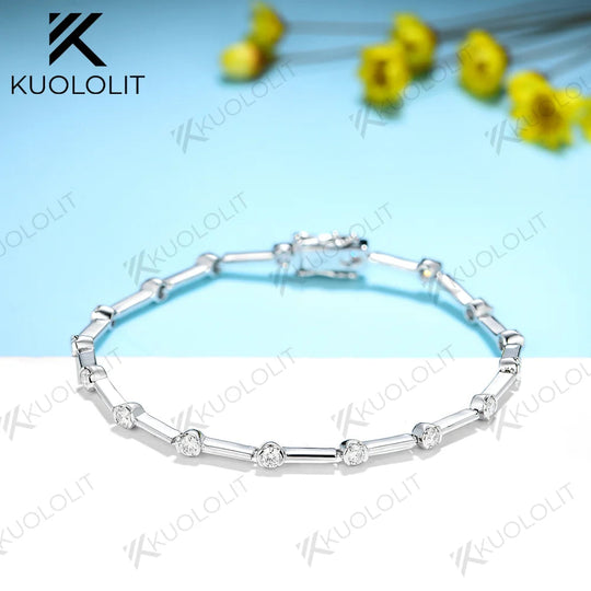 Kuololit 1.26CTW Moissanite Bracelets for Women Men 14K 10K 585 Solid Gold Silver Round Cut Tennis Engagement Classic Christmas