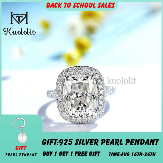 Kuololit 4.5CT Cushion Moissanite AU750 18K 14K White Gold Ring for Women  D VVS Solitaire Ring for Engagement Party Wedding