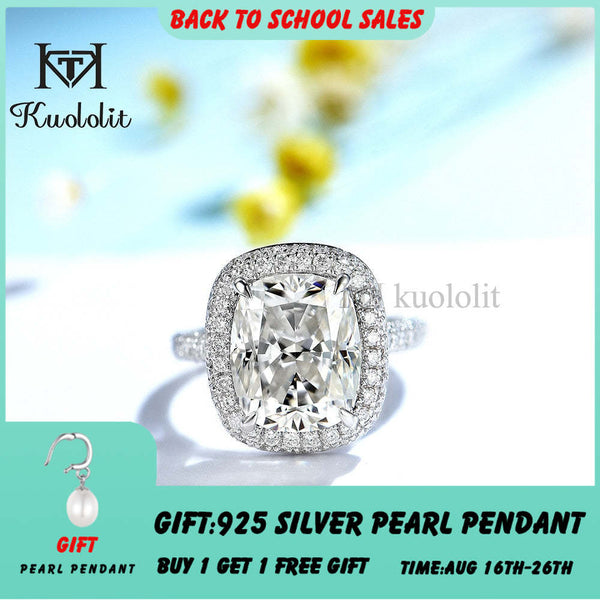Kuololit 4.5CT Cushion Moissanite AU750 18K 14K White Gold Ring for Women  D VVS Solitaire Ring for Engagement Party Wedding