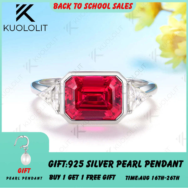 Kuololit 3CT Lab Grown Ruby Emerald Cut Moissanite for Women Solid 10K 585 White Gold Asscher Ring for Engagement Christmas Gift