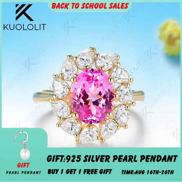 Kuololit 3.5CT Lab Pink Sapphire Pear Moissanite Custom Ring for Women Solid 14K 10K 585 Yellow Gold for Christmas Gifts Party