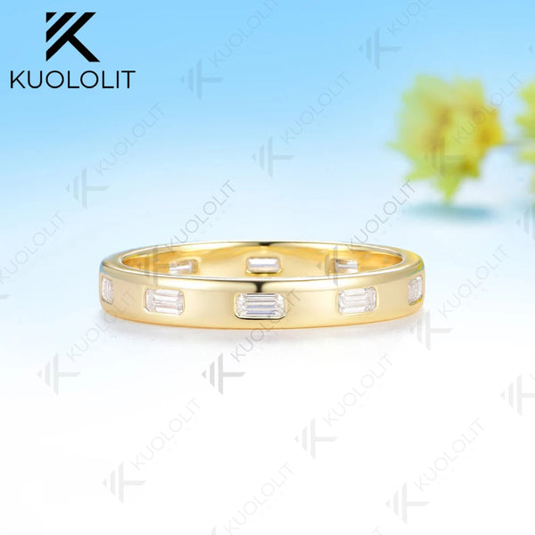 Kuololit 1CTW Emerald Cut Moissanite Custom Ring for Men Women Solid 14K 10K 585 Yellow Gold Wedding Band for Christmas Luxury