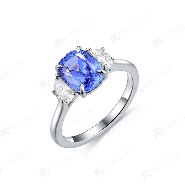 Kuololit 3CT Lab Blue Sapphire Engagement Ring for Women Solid 18K 14K 10K 585 Gold Half Moon Moissanite Ring for Christmas Gift