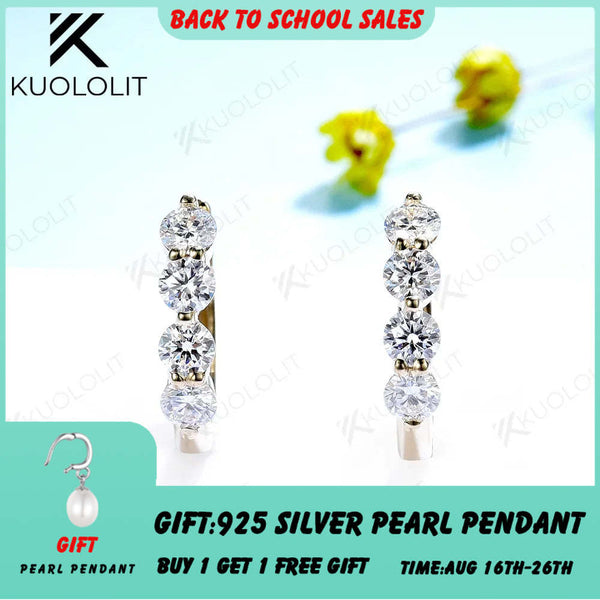 Kuololit 0.8CTW Moissanite Earrings for Women 585 14k 10k Solid Gold 925 Silver Clip Hoop Earrings Round Cut for Party Christmas