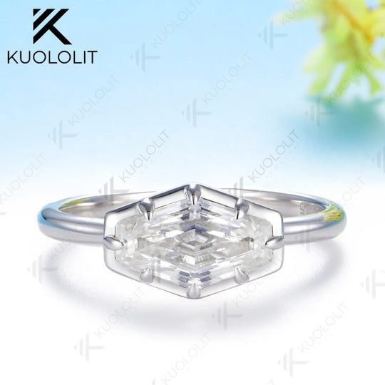 Kuololit 2CT Hexagon Moissanite Ring for Women Solid 14K 10K White Gold  Engagement Ring for Christmas Gifts Anniversary Party