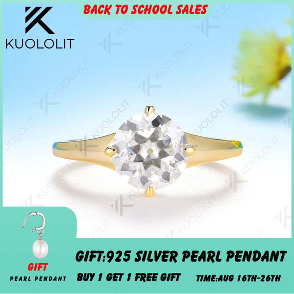 Kuololit 2CT OEC Moissanite Ring Set Ring for Women Solid 14K 10K 585 Yellow Gold Engagement Ring for Christmas Gifts Party