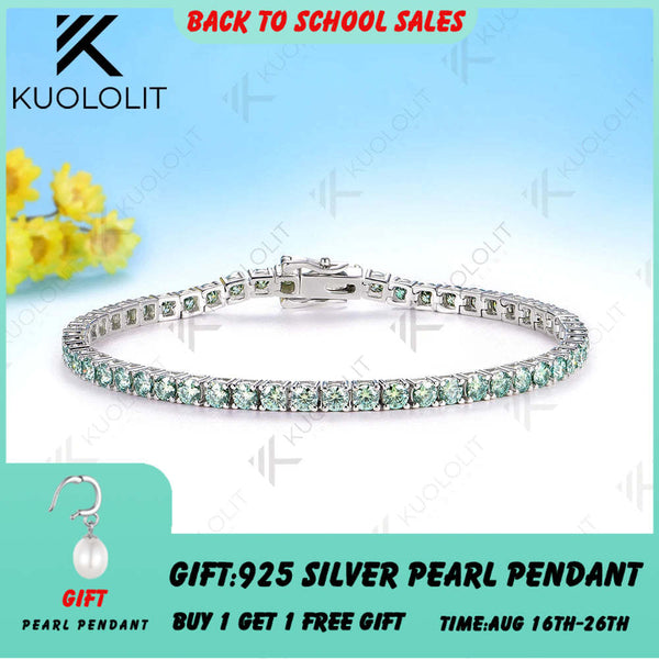 Kuololit Champagne Cyan Moissanite Round 3.0MM Tennis Bracelet for Women Men 14K 10K 585 White Gold Tennis Bracelet for Engagement Christmas