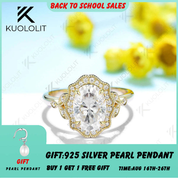 Kuololit 2,5 Karat Moissanit-Ringe für Damen, massiv, 14K, 10K, 585, 925 Silber, Gelbgold, oval, für Verlobung, Hochzeit, Weihnachten, elegant 