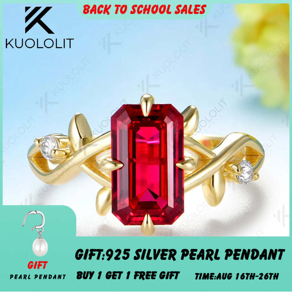 Kuololit 3.5CT Lab Grown Ruby Lab Diamonds Gemstone Custom Ring for Women Solid 14K 10K  Yellow Gold  for Anniversary Christmas