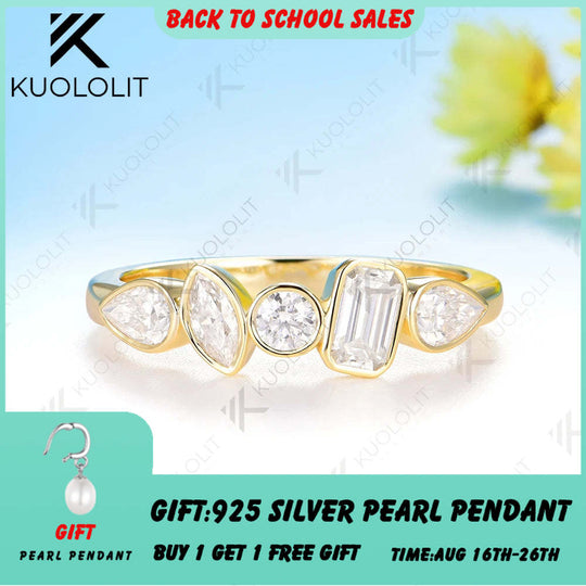 Kuololit 1.4CTW Moissanite Custom Set Ring for Women Solid 14K 10K 585 Yellow Gold Eternity Half Band for Christmas Gifts Party