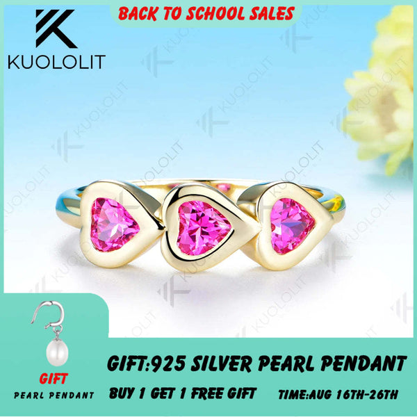 Kuololit 1CTW Heart Lab Grown Pink Sapphire Ring for Women Solid 14K 10K 585 Yellow Gold for Christmas Gifts Anniversary Jewelry