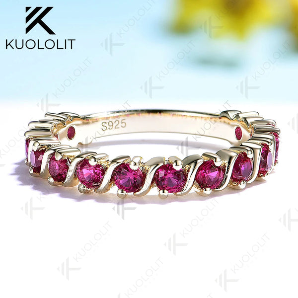 Kuololit 0.9CTW Lab Grown Ruby  Ring for Women Solid 14K 10K Yellow Gold Gemstone Band for Anniversary Christmas  Party Custom