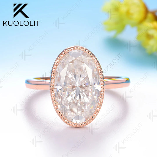 Kuololit 8CT Brillant Oval Cut Moissanite for Women Soild 10K 14K Rose Gold Engagement Ring for Christmas Gift Party Anniversary