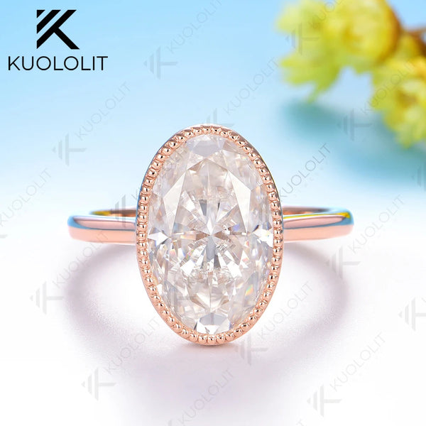 Kuololit 8CT Brillant Oval Cut Moissanite for Women Soild 10K 14K Rose Gold Engagement Ring for Christmas Gift Party Anniversary