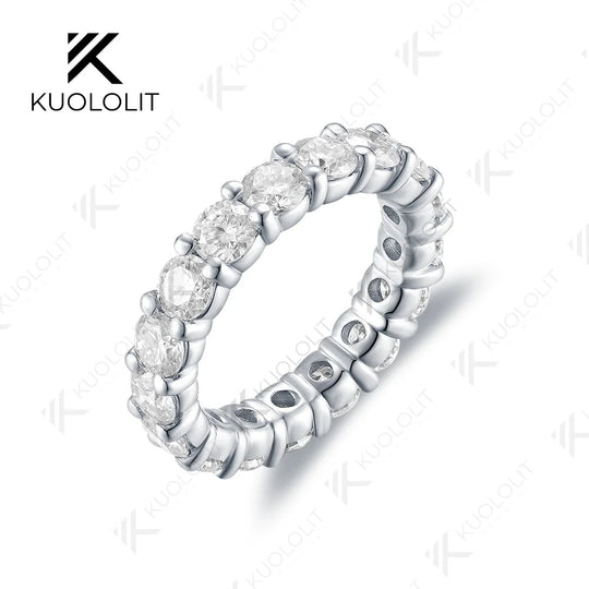 Kuololit 5,4 ct Labor-Diamant-Ring, massiver 14K/10K Weißgold-Moissanit-Ring für Damen, passender Verlobungs- und Weihnachtsring mit Eternity-Fassung 