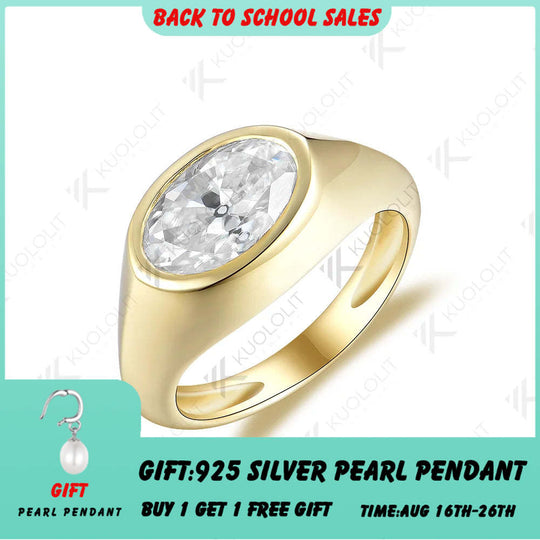 Kuololit OMC Oval Cut Moissanite Rings for Women PT950 Solid 14K 10K 585 Silver Yellow Gold for Engagement Wedding Christmas