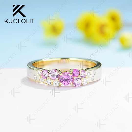 Kuololit 0.7CTW Lab Grown Pink Sapphire Band for Men Women Lab Grown Diamond DVVS1 Ring  Round Cut for Wedding Christmas Gift