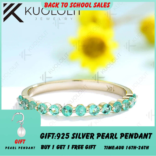 Kuololit 0.33CTW Lab Grown Emerald Bubble Ring for Women Solid 14K 10K 585 Yellow Gold  Eternity Half Band for Christmas Gifts