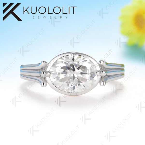 Kuololit 2CT Oval Champagne or D-Color Moissanite Engagement Ring for Women Solid 14K 10K 585 Yellow Gold Oval Cut  Ring for Christmas Gift Party