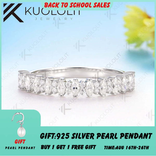 Kuololit 0,8 Karat Marquise-Moissanit-Ring für Damen, massives 14K/10K/585 Weißgold, Halb-Ehering, ideales Weihnachtsgeschenk für Partys 