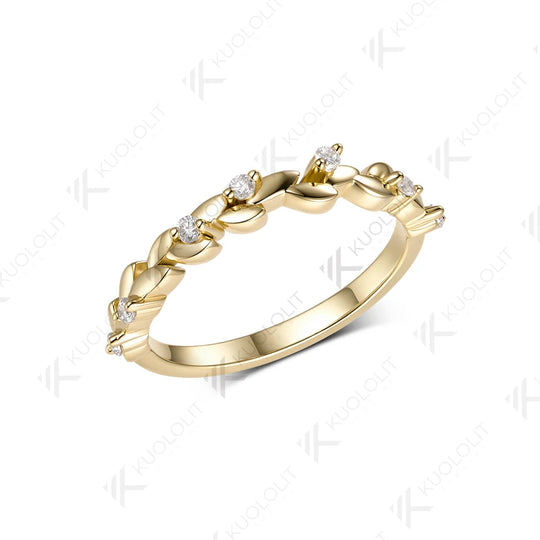 Kuololit 0.1CTW Lab Grown Diamonds Wheat Ear Custom Ring for Women Solid 14K 10K Yellow Gold Band for Anniversary Christmas Gift