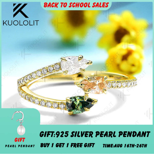 Kuololit 1.1CTW Cyan Champagne Moissanite Ring for Women Solid 18K14K 10K 585 Yellow Gold Pear Cut Engagement Ring for Christmas