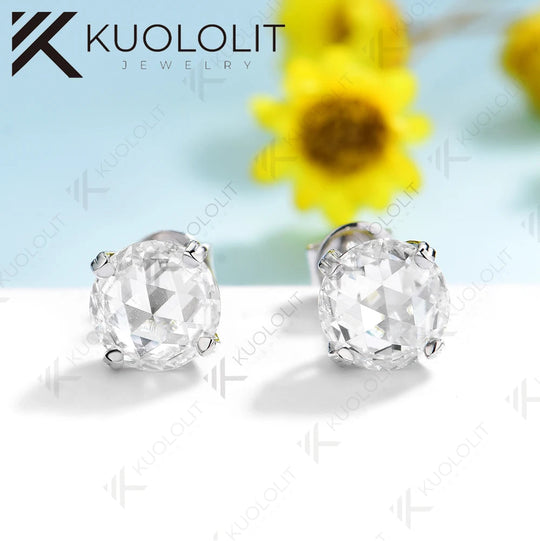 Kuololit 2CTW Rose Cut Moissanite Stud Earrings for Men 585 14k 10k Yellow Gold Stud Earrings for Christmas Gifts Anniversary