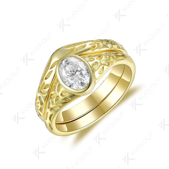 Kuololit 1CT Moissanit-Ring für Damen, massives 14K 10K 925 Silber/Gelbgold, ovale Fassung, klassisch, für Verlobung/Hochzeit