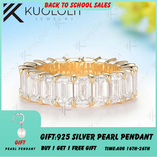 Kuololit 8CTW Emerald Moissanite Rings for Men Women Solid 14K 10K 585 Yellow Gold Wedding Band for Anniversary Christmas Luxury