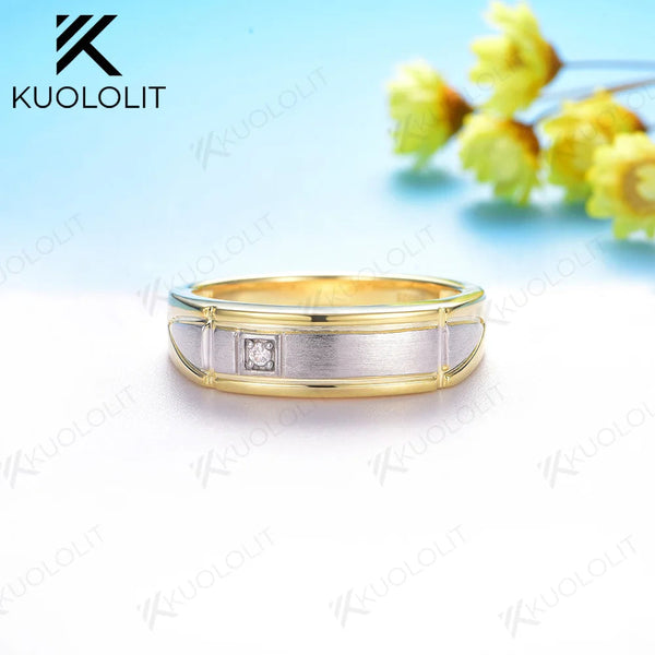 Kuololit Labor-Diamant-Ring für Damen und Herren, massiver 14K/10K Zweifarbiger Goldring, 925er Silber, Rundschliff, ideales Geschenk zur Hochzeit oder zu Weihnachten 