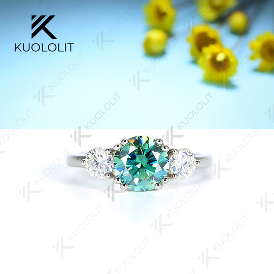 Kuololit 2CT Champagne Moissanite and 0.8ct White Moissanite Rings for Women Round Cut Solitaire Ring for Engagement Wedding