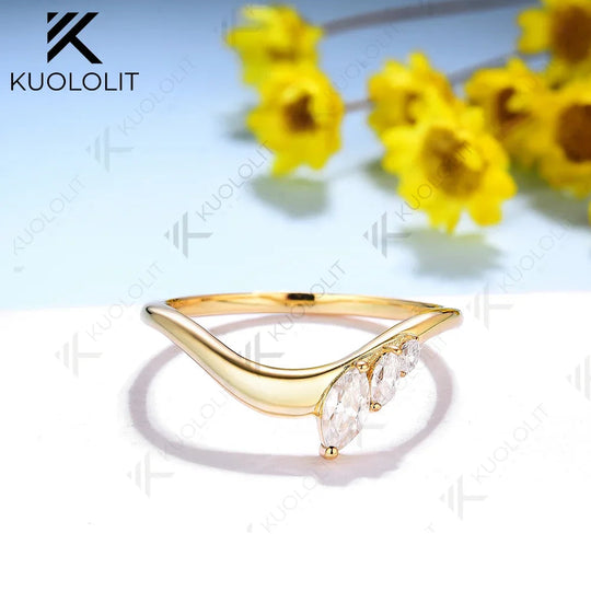 Kuololit 0.45CTW Marquise Cut Moissanite D/VS1 Rings for Women Solid 18K 14K  Yellow Gold  Wedding Band for Anniversary Custom