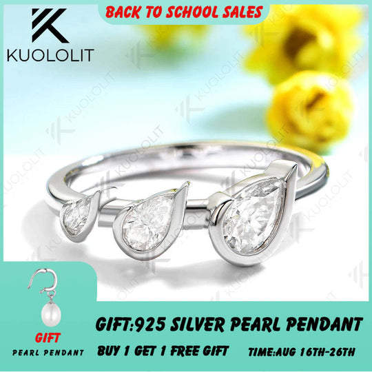 Kuololit 1.1CTW Pear Moissanite Ring for Women Solid 14K 10K 585 White Gold Wedding Band for Christmas Gifts Party Anniversary