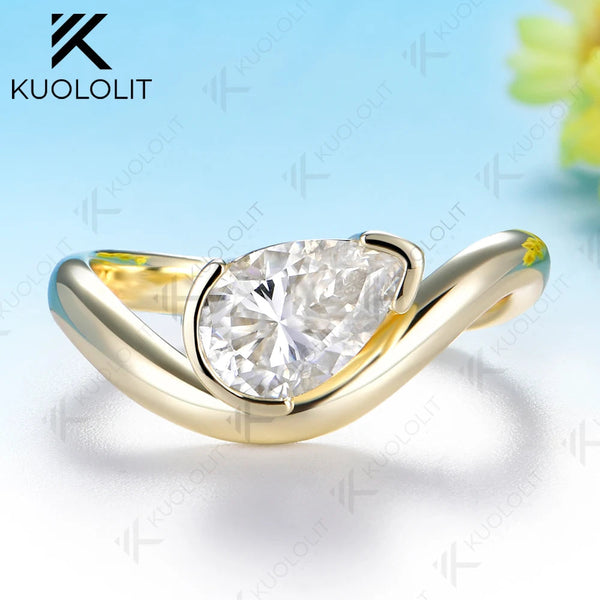 Kuololit 1.5ct Pear Cut Moissanite Custom Ring for Women Men Solid 14K 10K 925 Silver Yellow Gold Pear for Anniversary Christmas Gifts