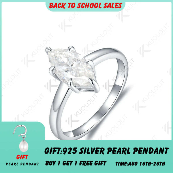 Kuololit 2CT Marquise Moissanit Ring 14K/10K Weißgold Ring für Damen Solitärring als Verlobungs-, Jahrestags- oder Weihnachtsgeschenk 