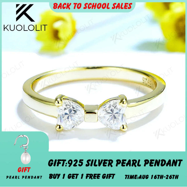 Kuololit Heart Cut Moissanite Rings for Women Men Solid 18K 14K 10K Yellow Gold Bowknot for Engagement Wedding Band Classic Gift